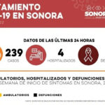 Se registran 239 nuevos casos de Covid-19 y dos fallecimientos en Sonora