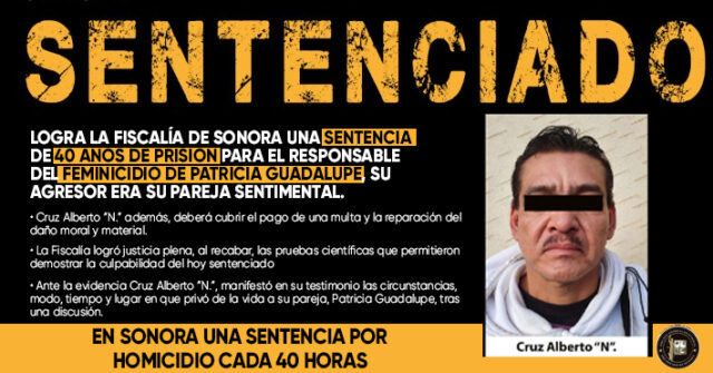 Feminicida de Patricia Guadalupe es sentenciado a 40 años de prisión en Nogales
