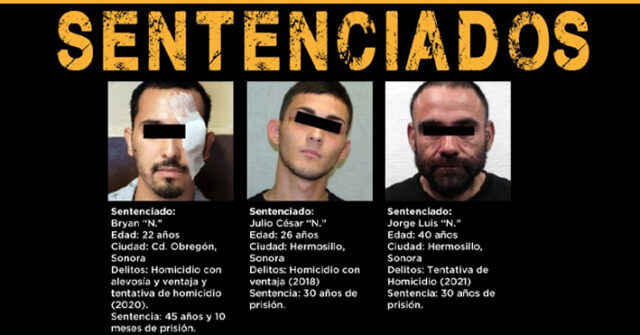 Homicidas son sentenciados a 8, 30 y 45 años de cárcel en Cajeme y Hermosillo