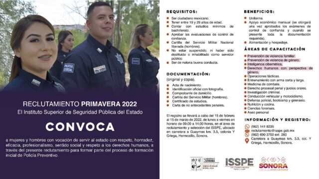 Convocatoria del ISSPE para Policía Preventivo.