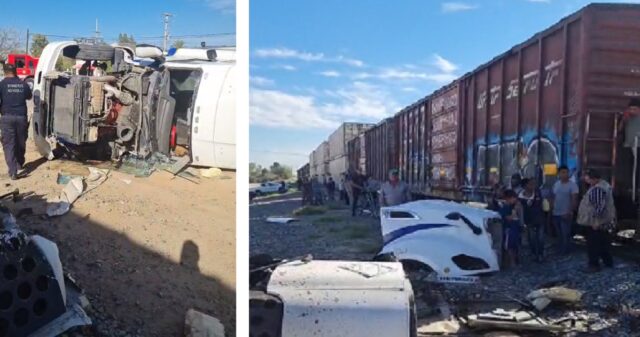 Destrozado quedó el tráiler, tras ser embestido por el tren carguero en Villa Pesqueira.