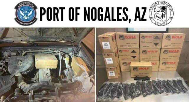 Los cartuchos y cargadores asegurados por la CBP en Nogales, Arizona.