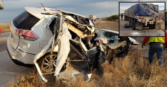 Destrozada quedó la camioneta Nissan “X-Trail”, tras chocar contra la plataforma del tráiler.