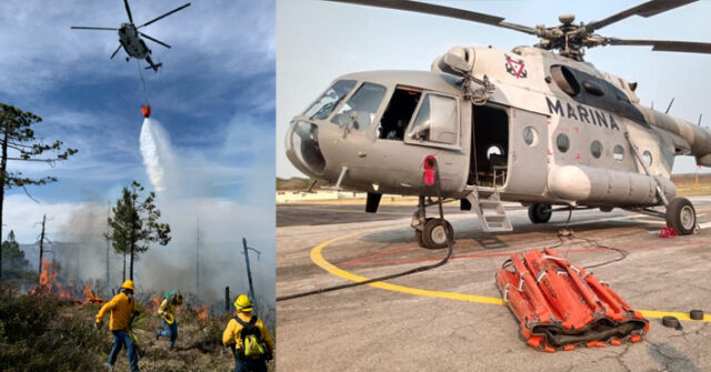 Utilizan helicóptero de la Guardia Nacional para combatir incendio forestal en la sierra de Álamos