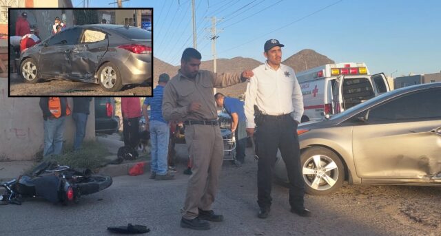 Gráficas del accidente ocurrido esta mañana en la calle Mar Caribe, del sector Guaymas Norte, donde un motociclista resultó gravemente lesionado.