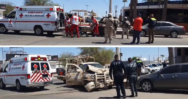 Gráficas del accidente de una unidad de la SEDENA en Caborca, luego de intensa persecución.