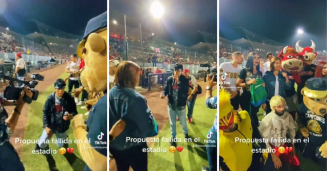 SOLDADO CAÍDO: Hombre le pide matrimonio en estadio de beisbol y la novia sale huyendo