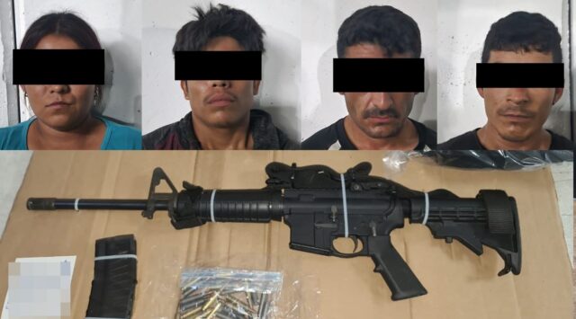 Incautan arma de fuego y sustancias prohibidas a cuatro personas en Guaymas