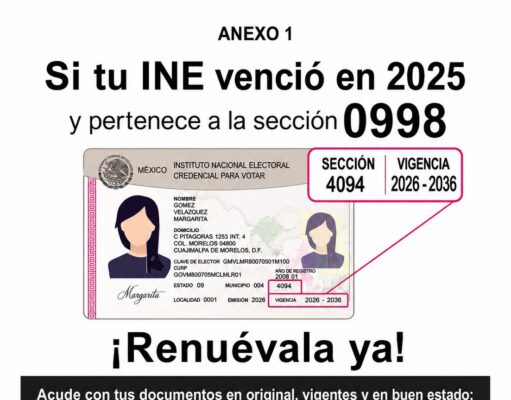 Llaman a renovar la INE a vecinos del seccional 0998; venció en el 2025 Llaman a renovar la INE a vecinos del seccional 0998; venció en el 2025