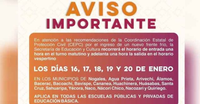 Recorren horario de entrada en educación básica en 17 municipos de Sonora