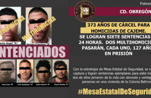 Sentencian a multihomicidas a 373 años de cárcel en Cajeme
